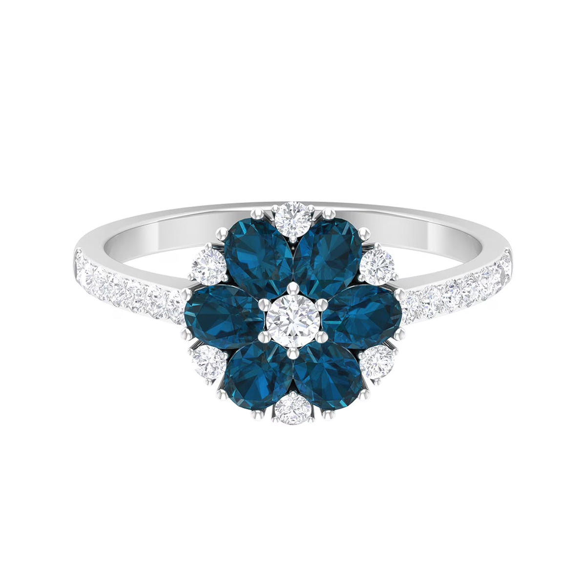 London Blue Topaz Ring with Diamond, 925 Sterling Silver J750031