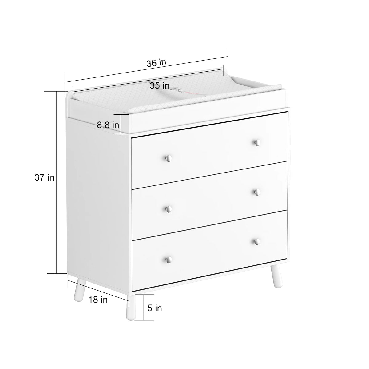 White 3 Drawer Changing Table with Pad W32428