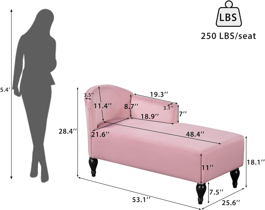 Velvet Upholstered Chaise Lounge Chair with Solid Wood Legs J330304