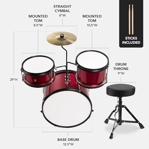 3-Piece Beginner Drum Set with Throne Stool, Cymbal, Drum Sticks, Bass Drum Pedal, 2 Toms - Blue D951682