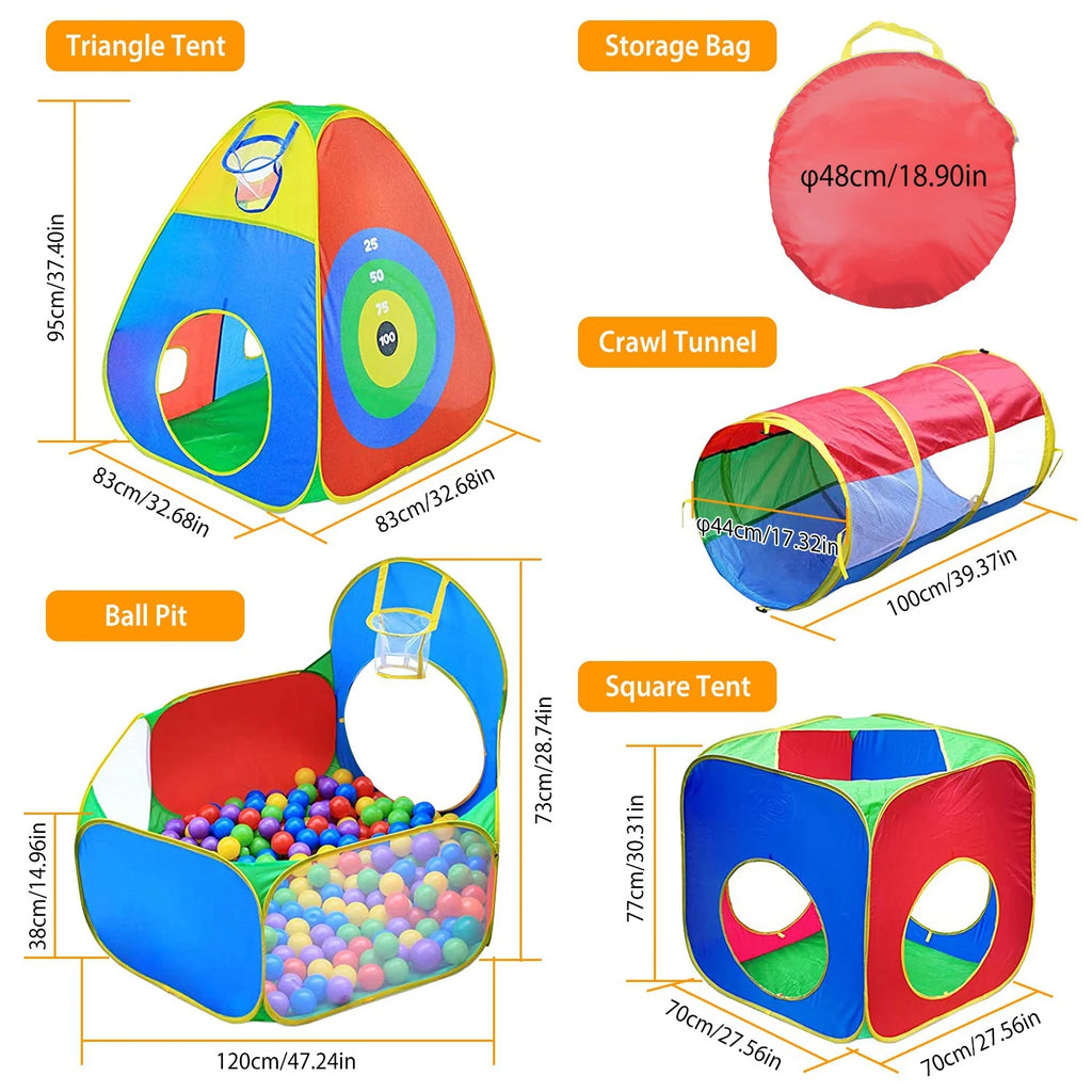 5Pcs Colorful Kids Play Tent Ball Pit Crawl Tunnel Playhouse I145622