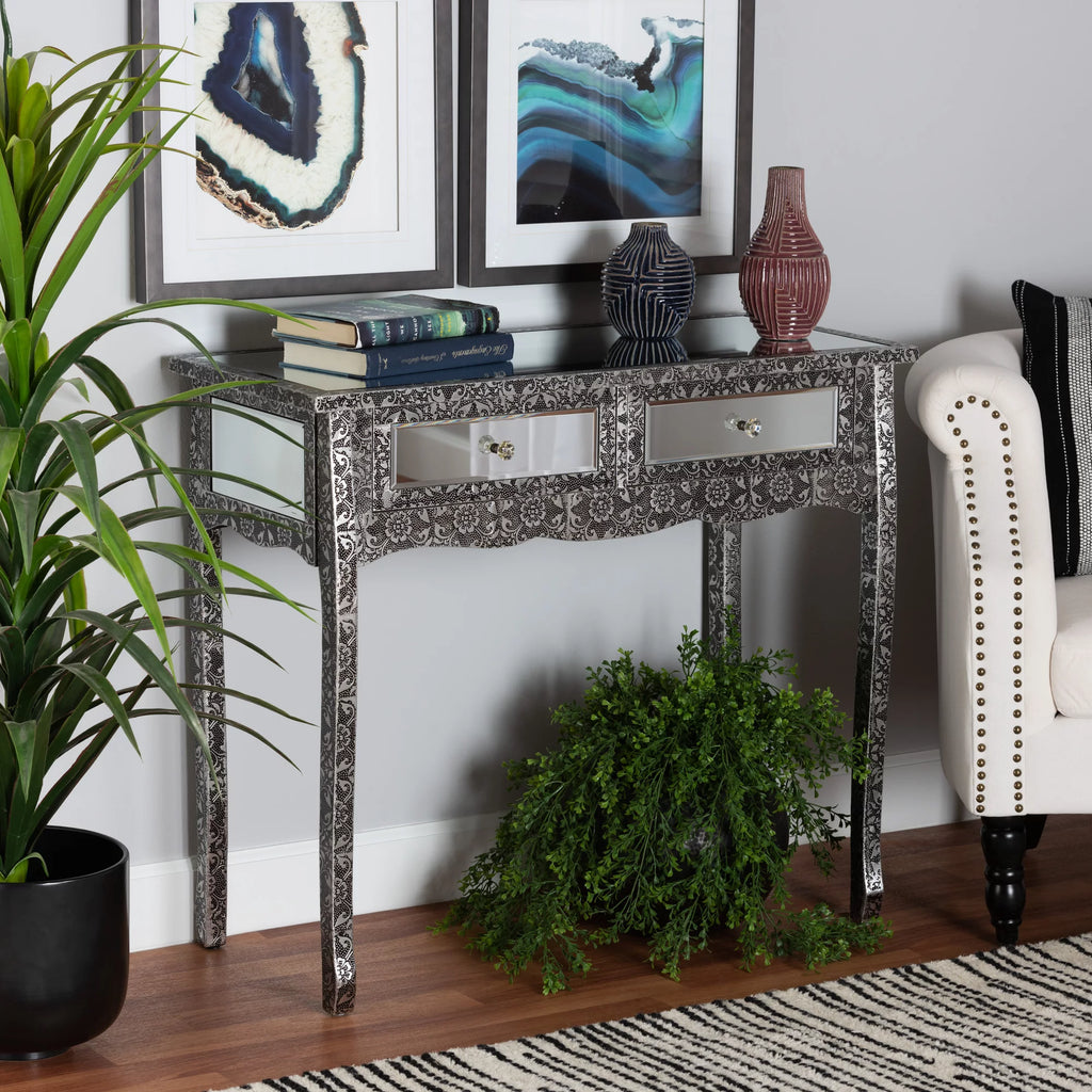 Mirrored Glass 2 Drawer Console Table X7288