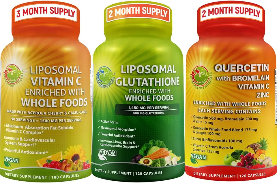 Liposomal Glutathione 500mg Supplement, Liposomal Vitamin C 1500mg Capsules & Quercetin with Bromelain Vitamin C and Zinc Y74863