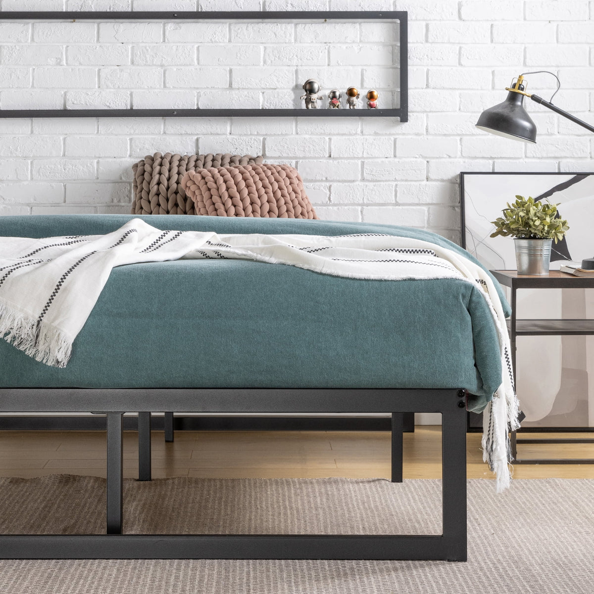 14" Metal Platform Bed Frame with Steel Slat Support, Twin H966