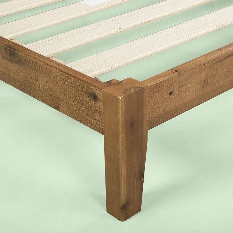 King Size Medium Brown Wood Platform Bed Frame with Headboard A464776