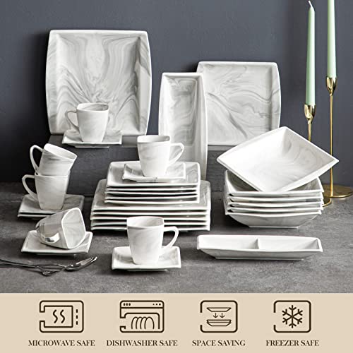 30 Piece Ivory White Porcelain Square Dinnerware Set F29531