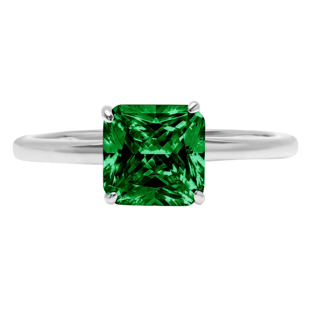 2.5ct Asscher Cut Green Simulated Emerald 14k White Gold Ring Size 9.5 M94836