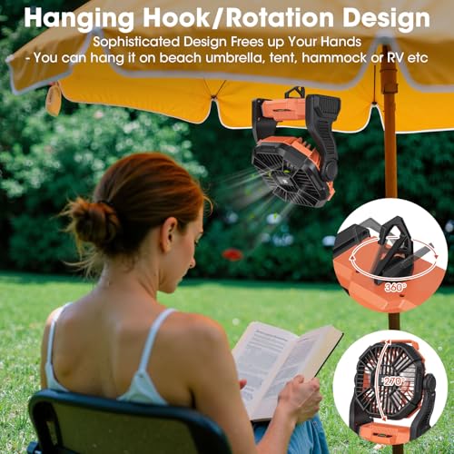 20400mAh Portable Rechargeable Fan with LED Light & Hook T2088