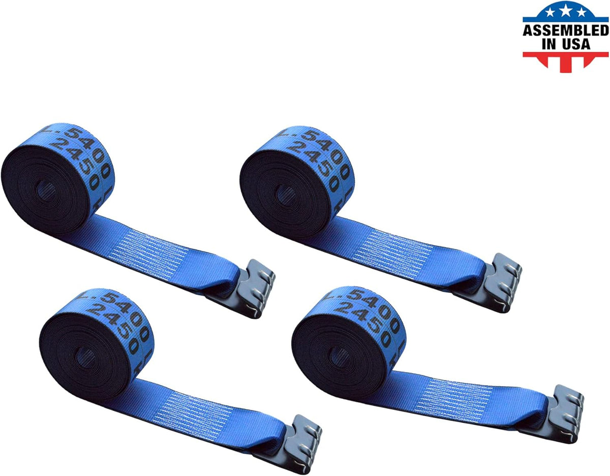 Blue Tie Down Straps Pack of 4 Heavy Duty Winch Strap with Flat Hooks Z16344