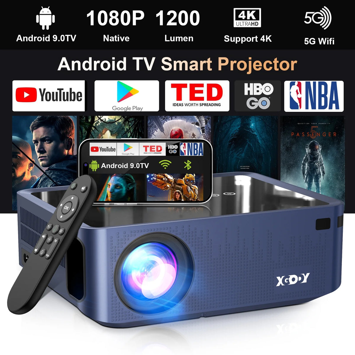 1080p Android TV Smart Projector H607