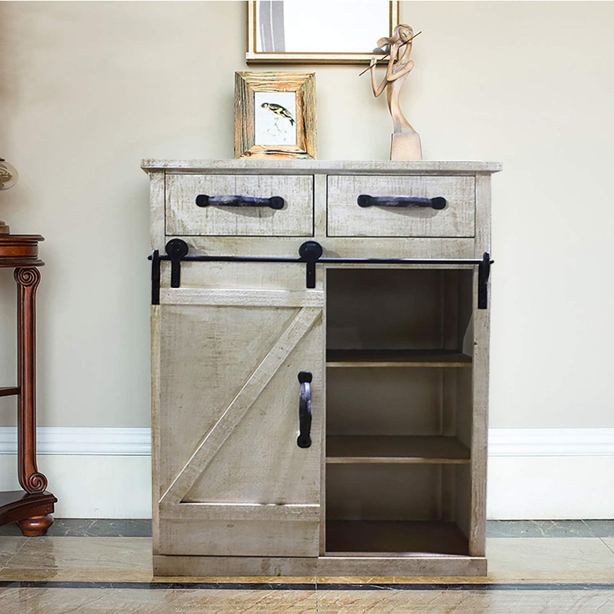Wood 2 Barn Door Cabinet with Drawer H291868