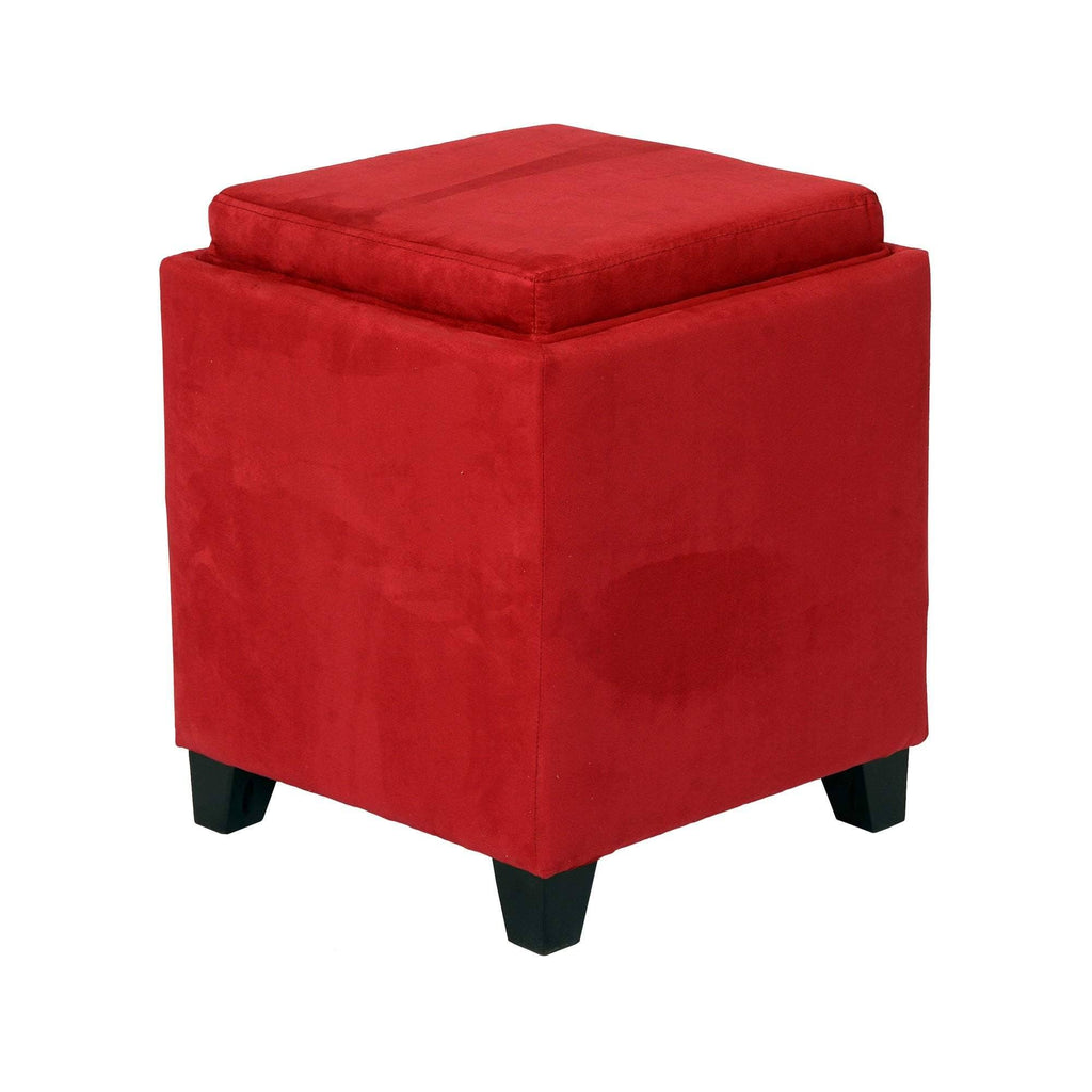 Red Microfiber Storage Ottoman F425855