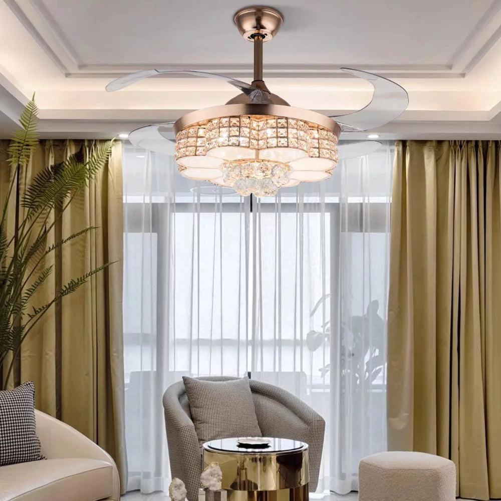 Gold Art Deco Chandelier & Retractable Fan I917