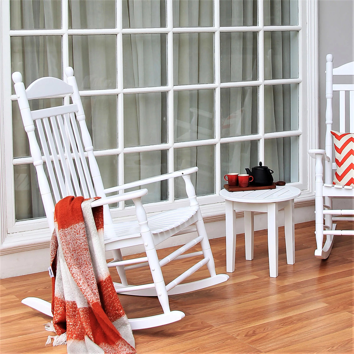 Solid Wood Round Patio Side Table White Finish D1786
