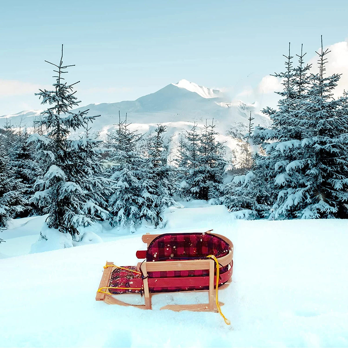 Wood Snow Sled with Cushion Seat and Pulling Rope L842