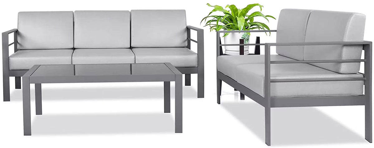 3 Pieces Metal Patio Sectional Sofa with Waterproof Cushion and Coffee Table K572242