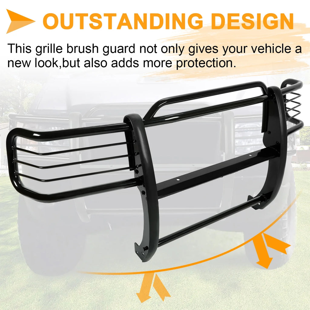 Front Grille Brush Guard for Pickup Truck Powder Coated Black Steel S6442