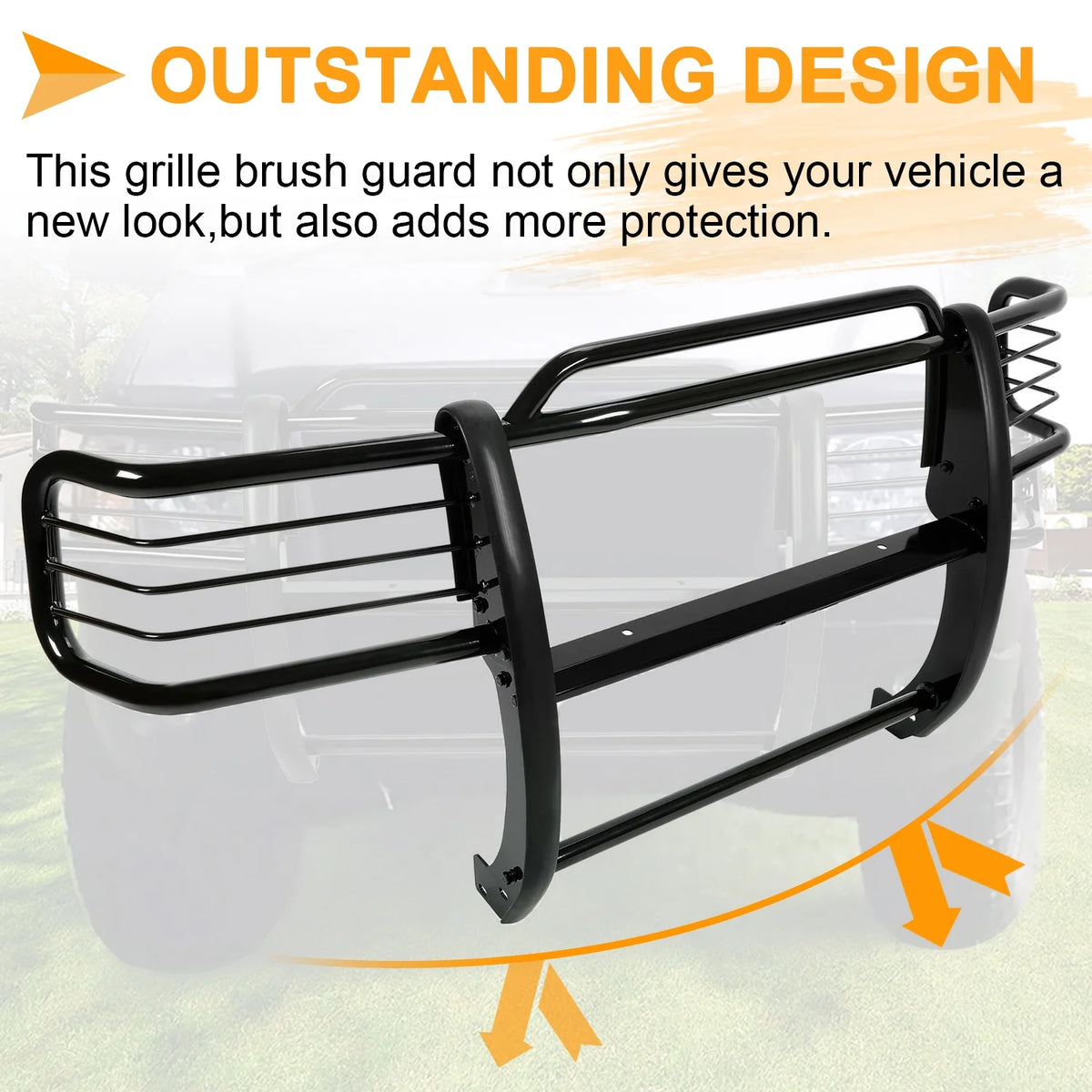 Front Grille Brush Guard for Pickup Truck Powder Coated Black Steel S6442