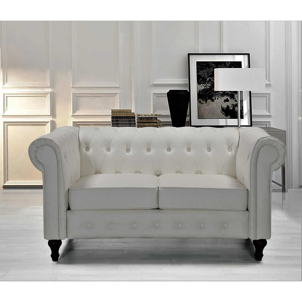 Cream White Velvet Upholstered Loveseat A95601