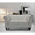 Cream White Velvet Upholstered Loveseat A95601