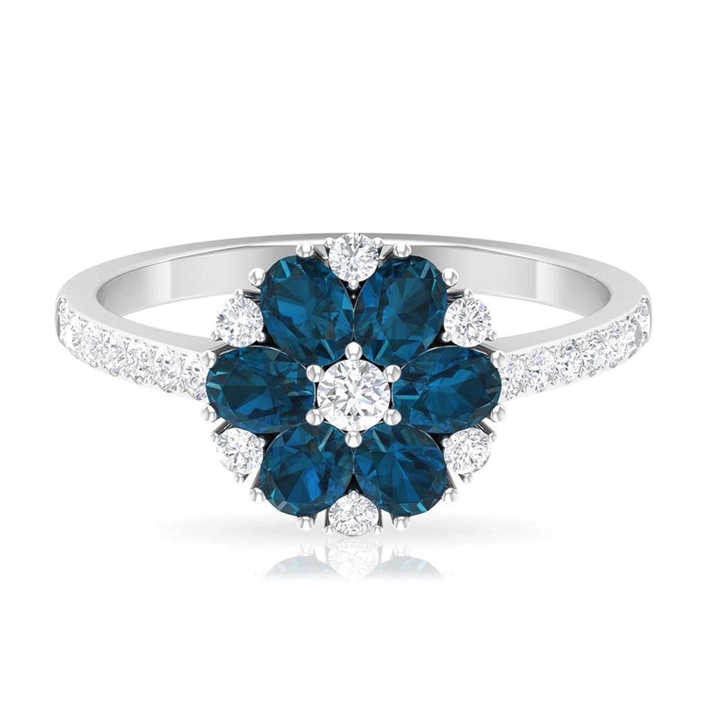 London Blue Topaz Ring with Diamond, 925 Sterling Silver J750031