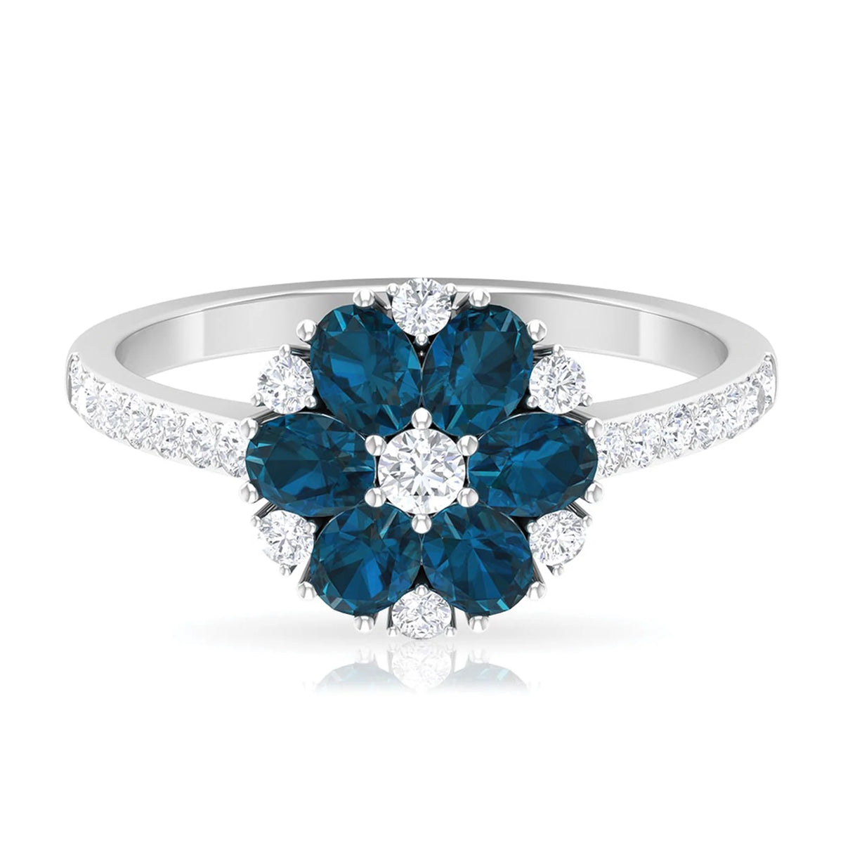 London Blue Topaz Ring with Diamond, 925 Sterling Silver J750031