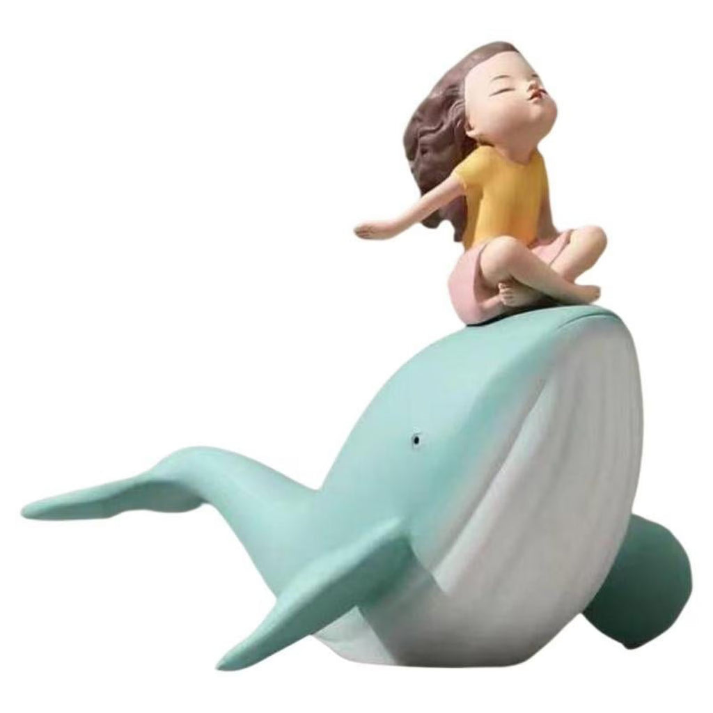 Nordic Girl and Whale Figurine Statue Sculpture C396321