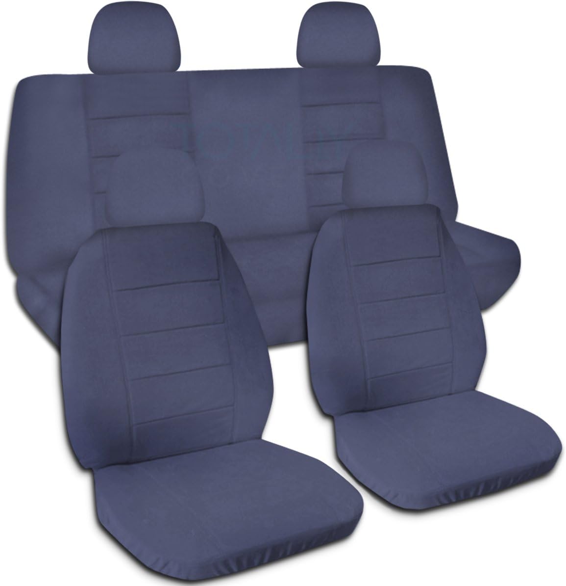 Navy Blue Solid Color Car Seat Covers with 4 Headrest Covers J58466