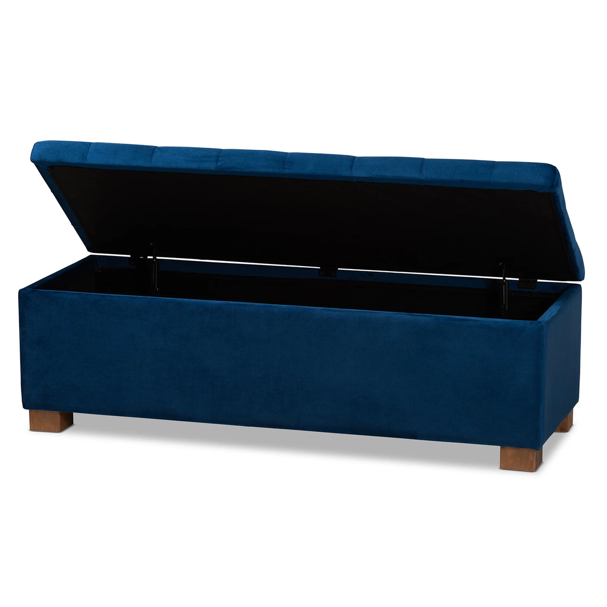 Navy Blue Velvet Storage Ottoman Bench L64998