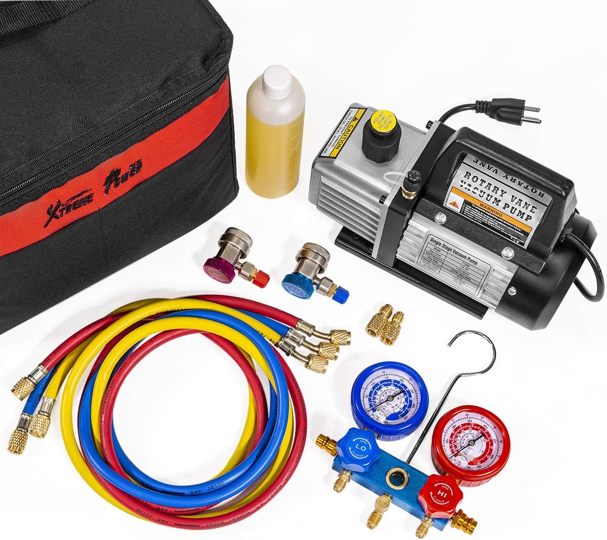 3CFM 1/4HP HVAC Air Vacuum Pump with Manifold Gauge and Carrying Tote D9107