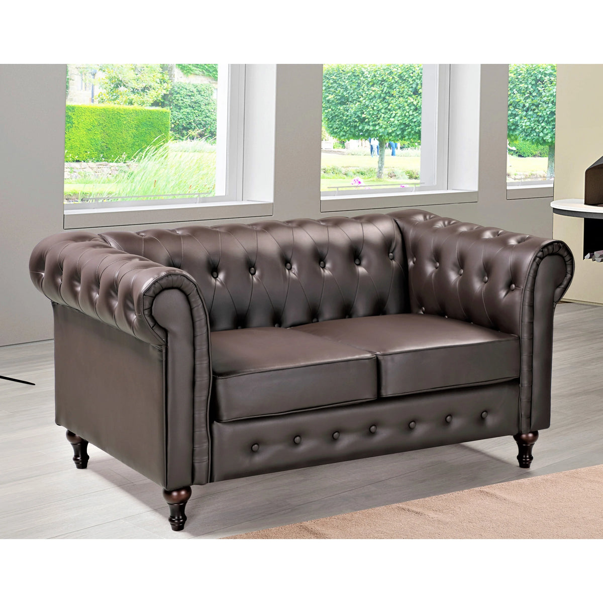 Cream White Velvet Upholstered Loveseat A95601