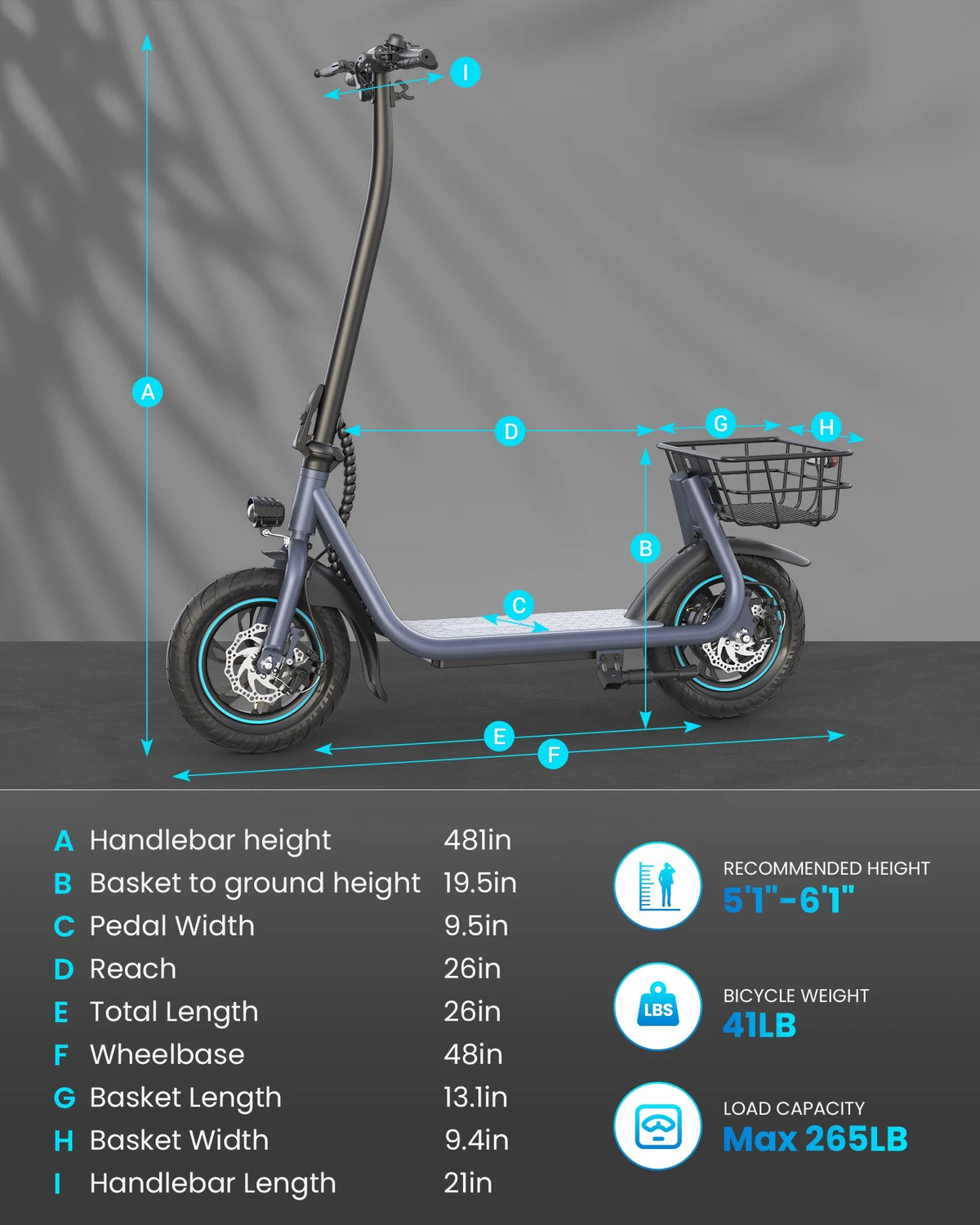 550W 12 inch Electric Scooter with Basket and Wide Deck O44537
