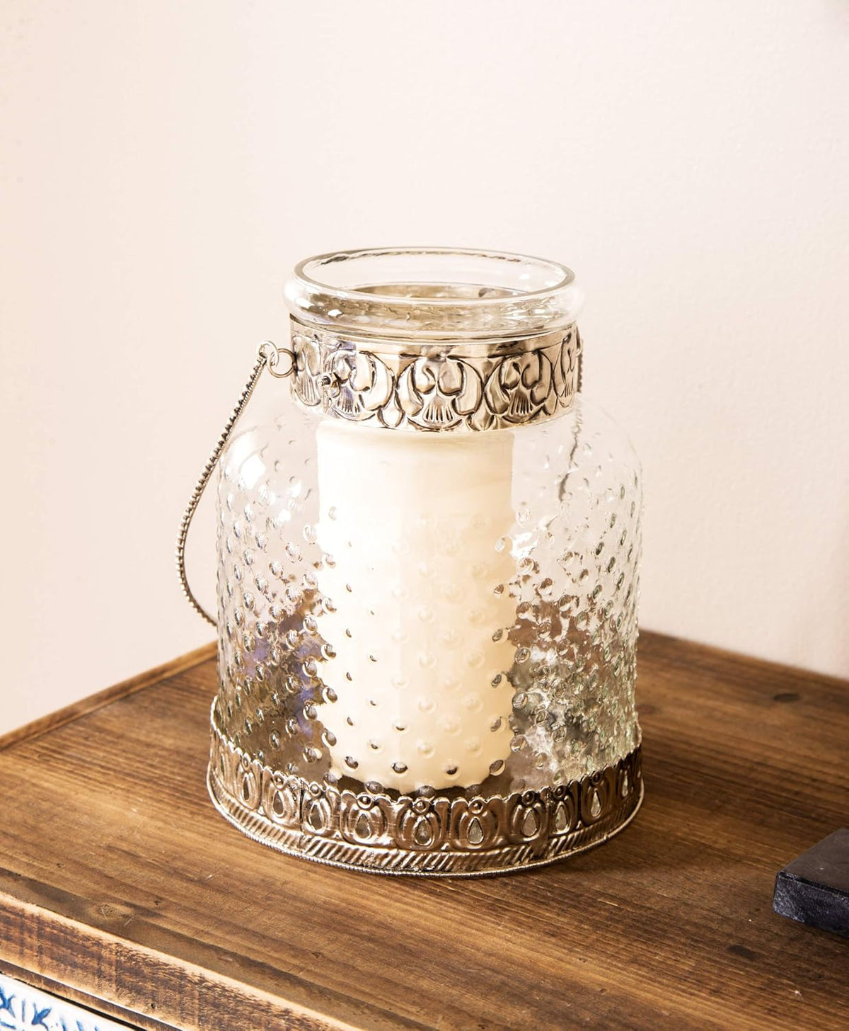Glass Jar Candle Holders with Metal Handles, Clear, Silver, Pack of 2 M441571