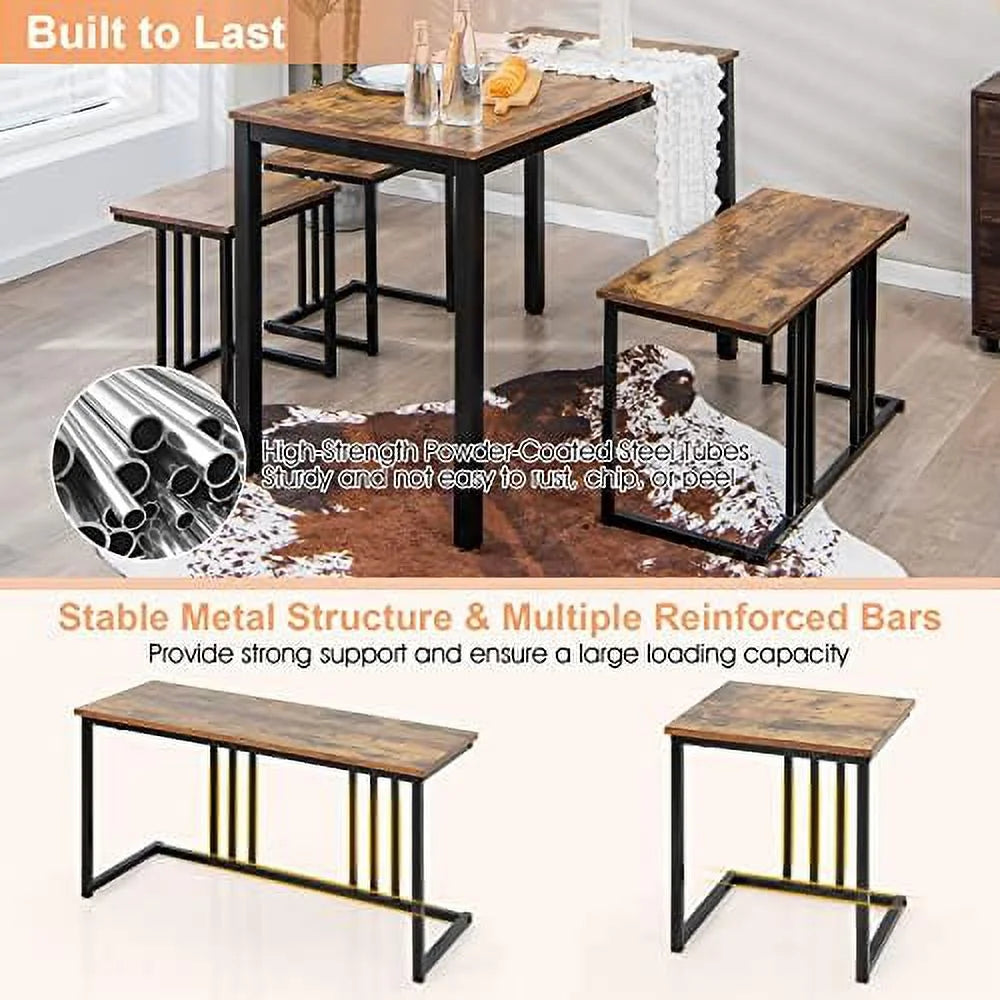 4 Piece Dining Table Set with Bench and 2 Stools W4318