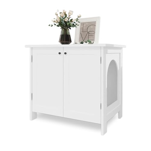 White Wooden Cat Litter Box Enclosure N55683