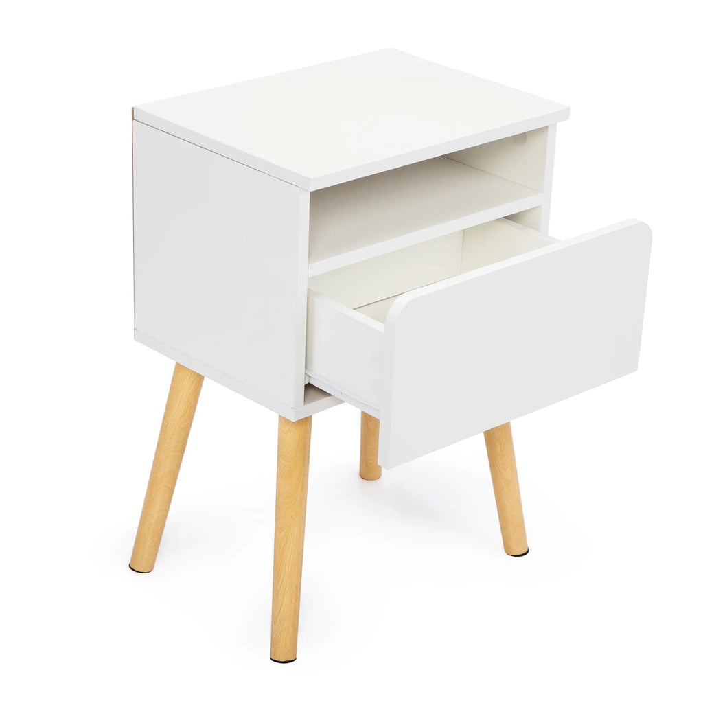 White Nightstands Set of 2 with Storage Drawer and Shelf E581051