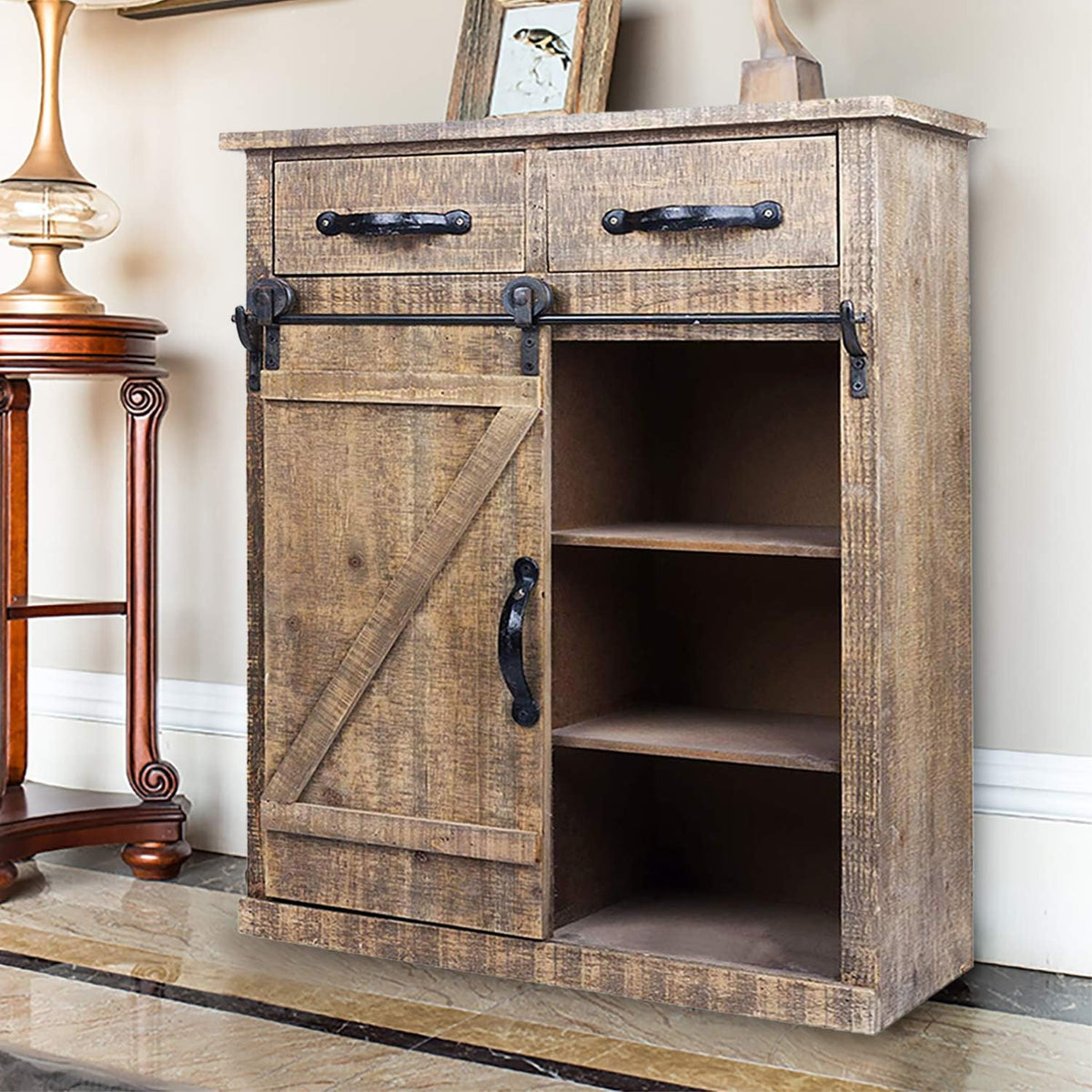 Wood 2 Barn Door Cabinet with Drawer H291868