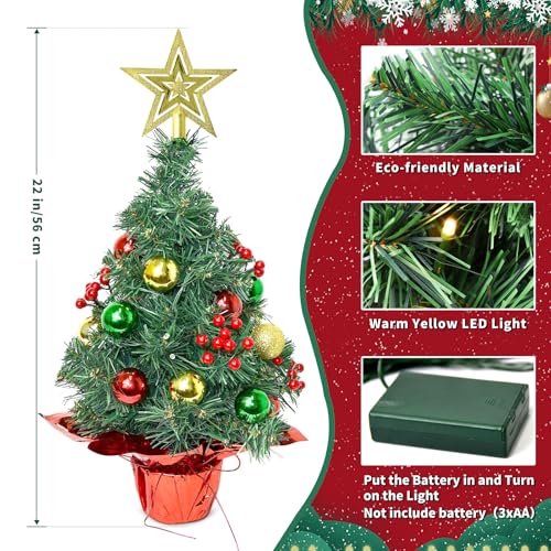 22In Red Pre-Decorated Mini Artificial Christmas Tree with LED String Lights C939
