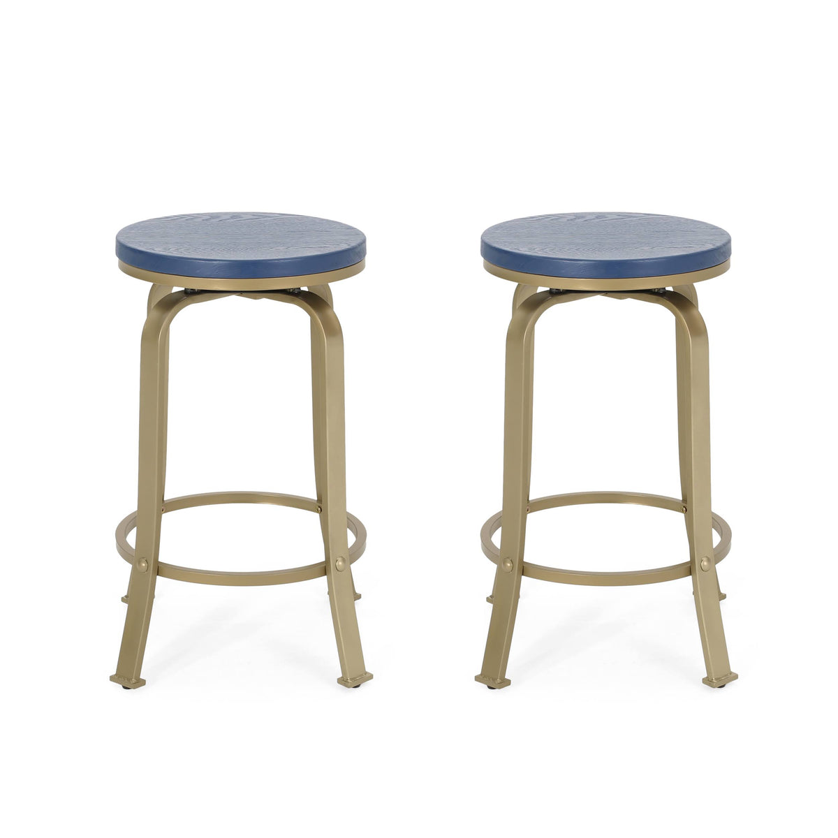 Blue Gold Swiveling Counter Stool Set of 2 V399