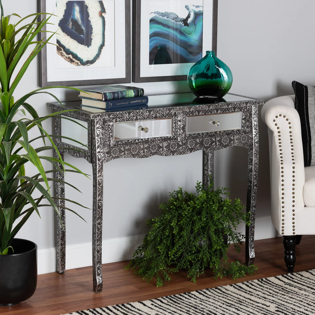 Mirrored Glass 2 Drawer Console Table X7288