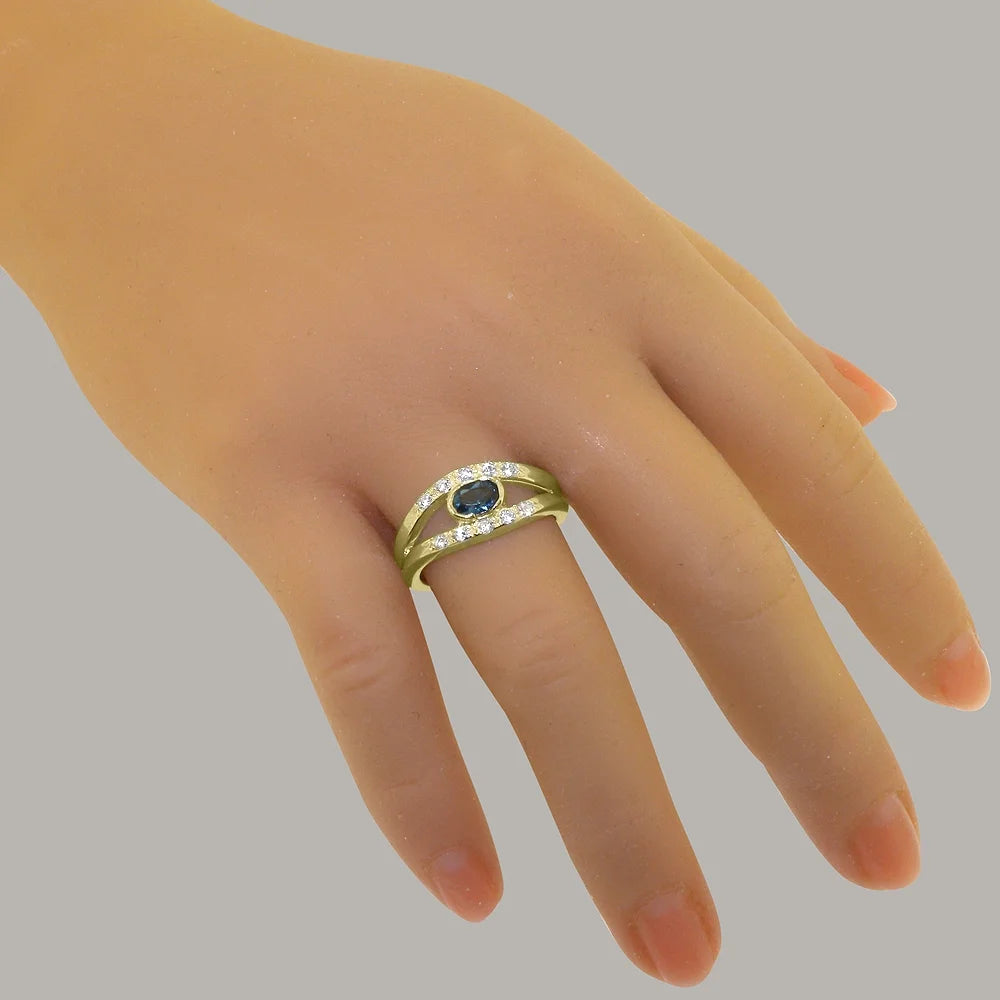 9k Yellow Gold London Blue Topaz Diamond Engagement Ring P373