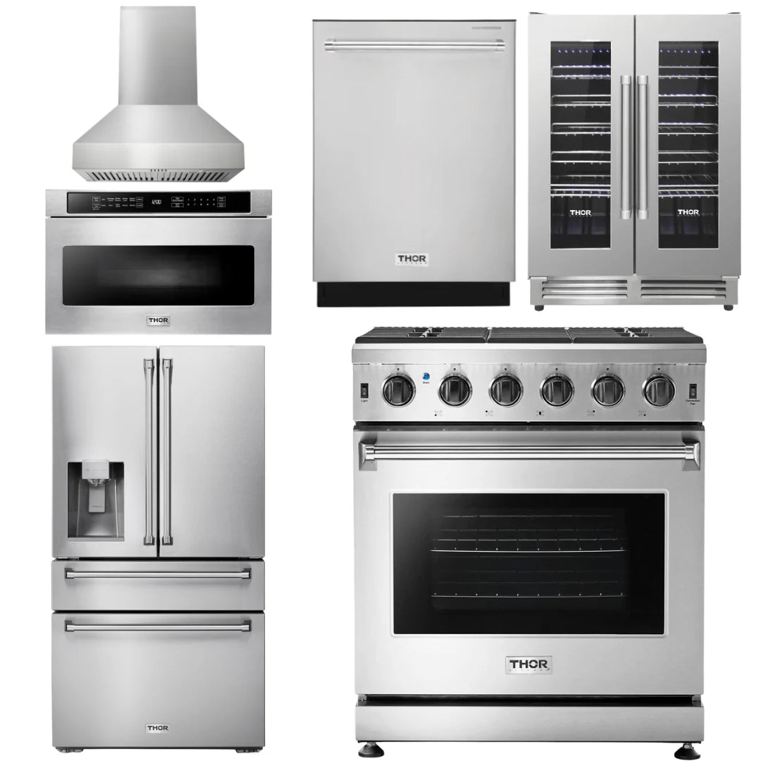 30 Propane Gas Range, Range Hood, Microwave, Refrigerator, Dishwasher, Wine Cooler G175131