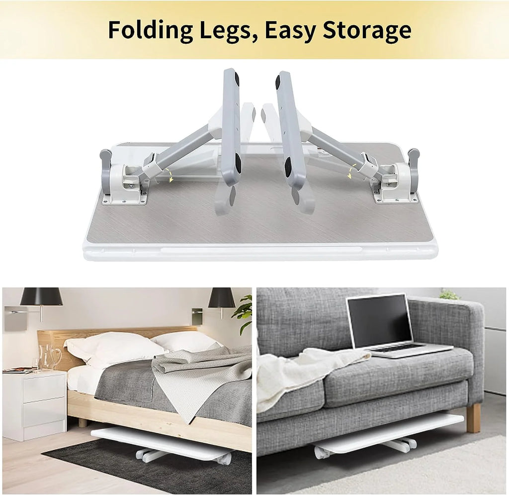 White Adjustable Laptop Table with LED Lights and Drawer Y4267