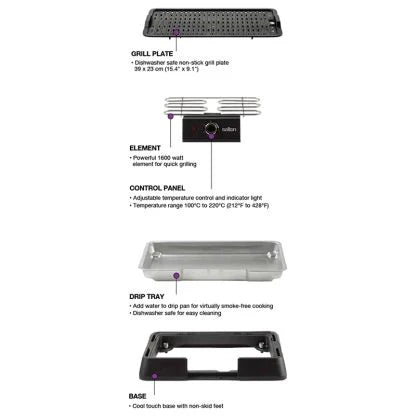 1600W Non Stick Smokeless Health Grill Z8960