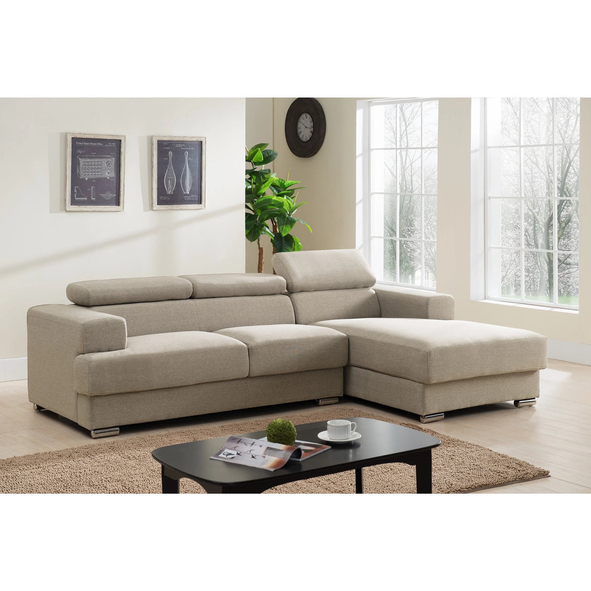 Grey Fabric Upholstered Left Facing Sectional Sofa Z197