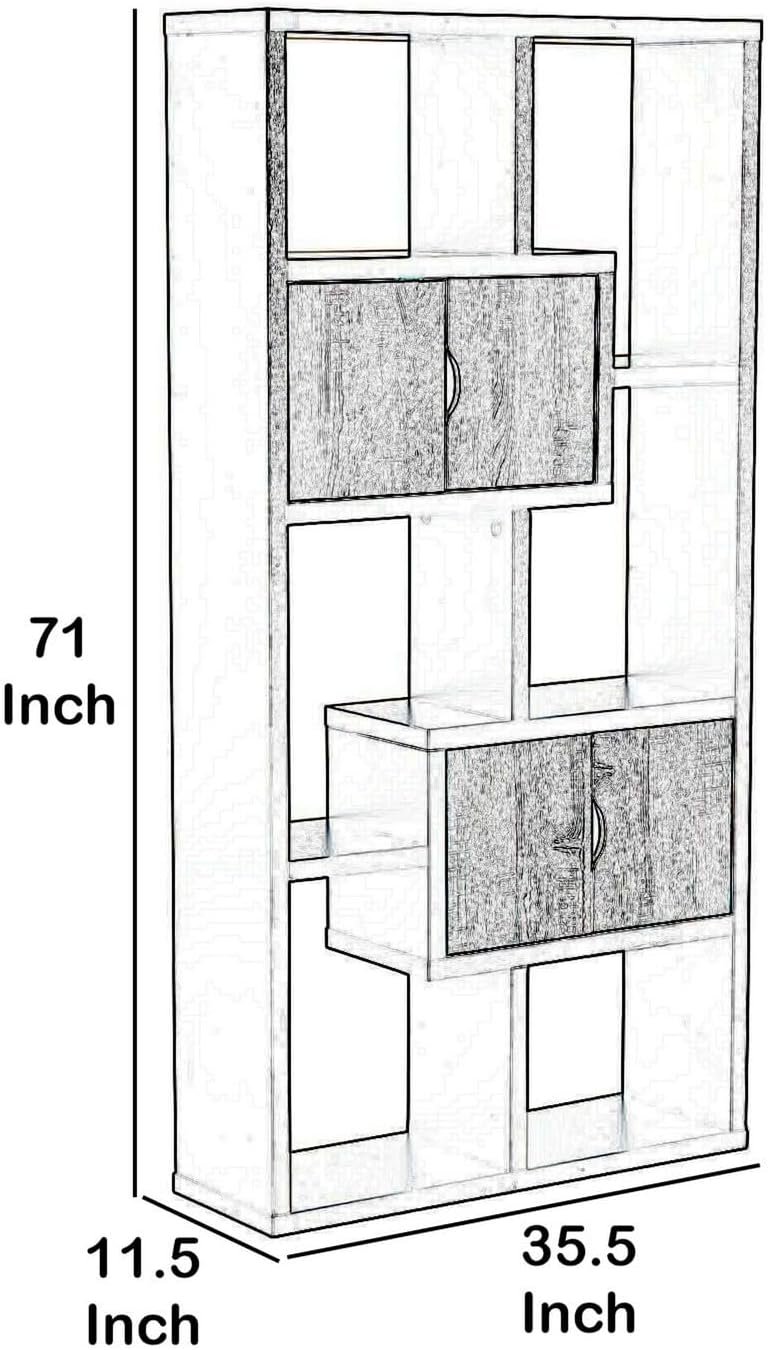 Black and Gray Wooden Bookcase with 4 Doors and 6 Shelves F7413