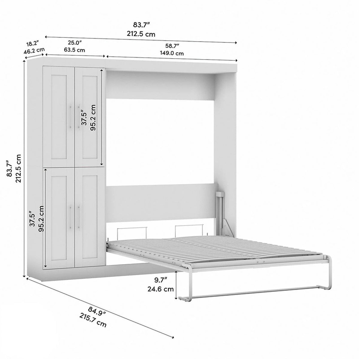 White Engineered Wood Full Murphy Bed with Closet Organizer V902