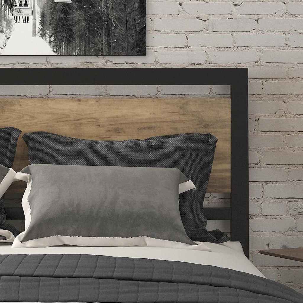 Brown Queen Size Metal Platform Bed Frame with Wooden Headboard L718
