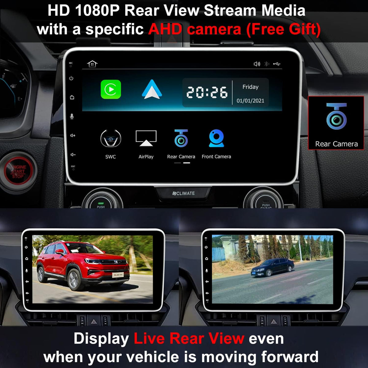 10.1 Inch Single Din Touchscreen Car Stereo Receiver with Backup Camera Y72764