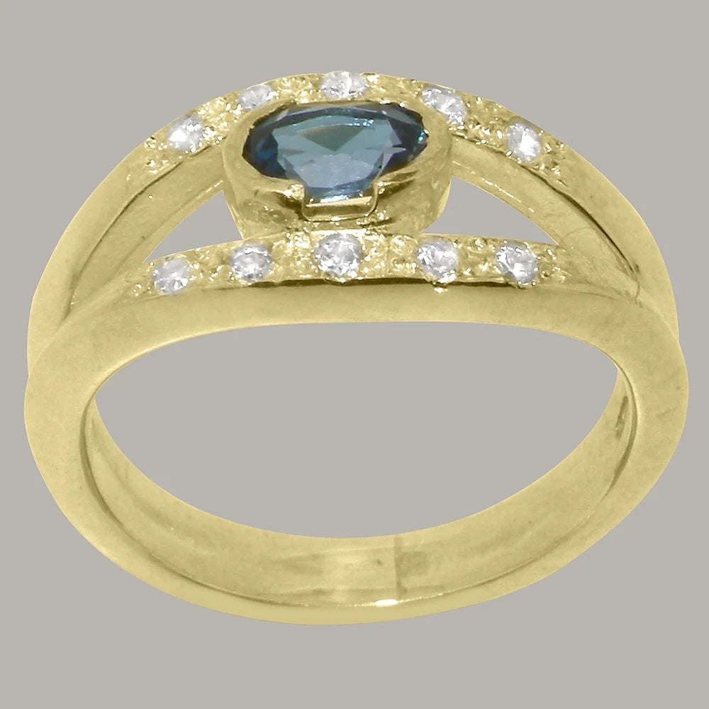 9k Yellow Gold London Blue Topaz Diamond Engagement Ring P373